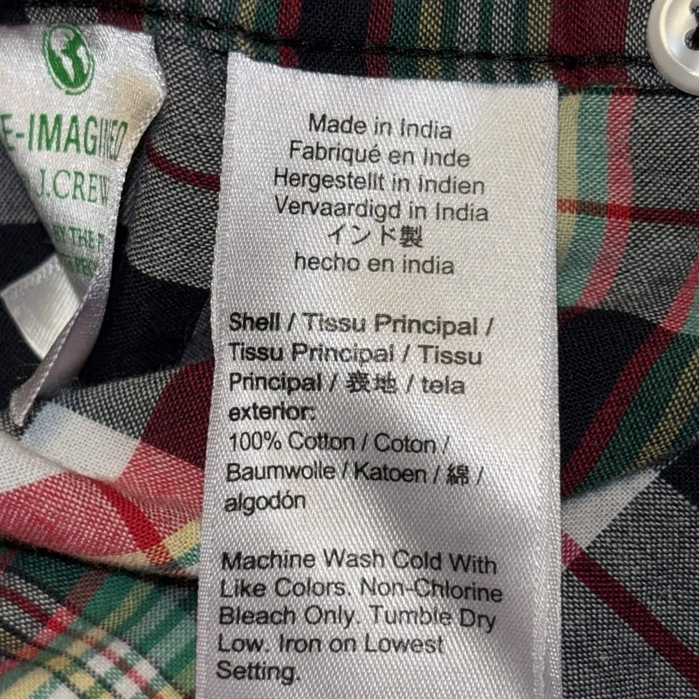 J. Crew Indian Madras Classic Plaid Shirt‎ Mens Size XL Button Front 100% Cotton